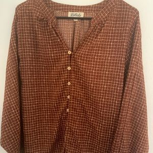Rust Blouse with Checkered Pattern